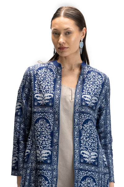 BLUE & IVORY ORNATE ORCHIDS PRINTED TUNIC (BP-01)