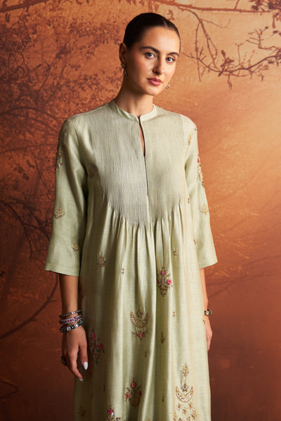 SAGE GREEN DUPION EMBROIDERED KURTA SET (YMN-14C)