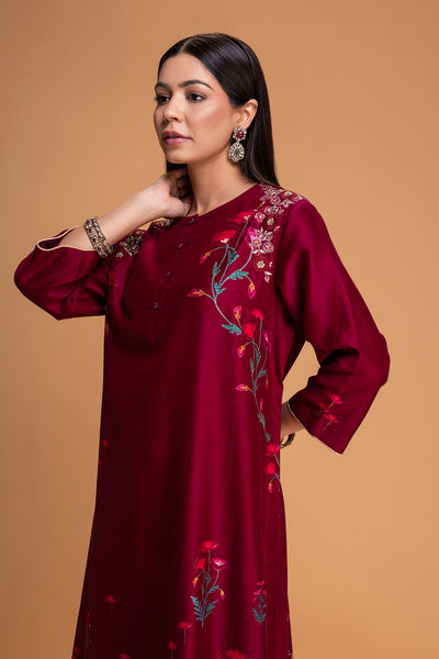 RUBY RED CHANDERI EMB. KURTA SET (2 PCS)