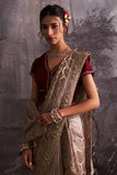 MAROON & BROWN CRUSH TISSUE ORGANZA EMBROIDERED TWO PIECE SAREE SET (5 PCS)