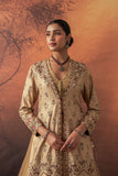 GOLD SILK TISSUE HEAVY EMB. LONG JACKET SET (3 PCS)