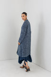 BLUE WOOLEN TEXTURED LONG JACKET (1 PC)