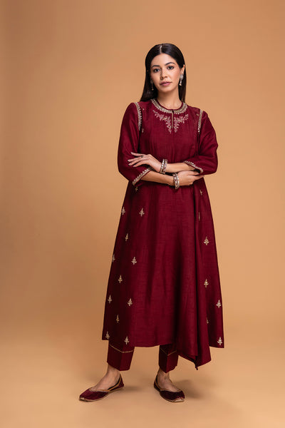 MAROON DUPION EMB. KURTA SET (2 PCS)