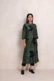 MILITARY GREEN SILK CHANDERI PRINTED TUNIC (1 PC)