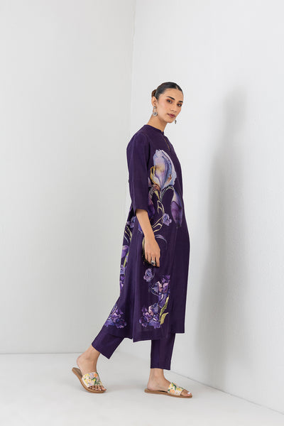 VIOLET ABYSS SILK CHANDERI IRIS LILY PRINTED TUNIC (1 PC)