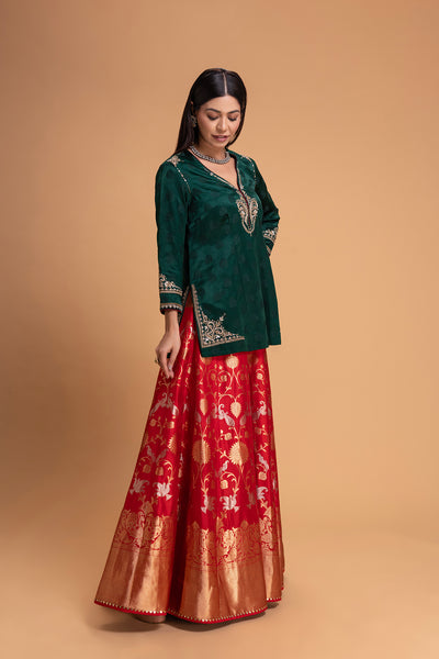 RED BROCADE LEHENGA SET (2 PCS)