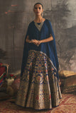 BLUE CHINON CHIFFON EMBROIDERED CAPE WITH COBALT BLUE SILK BROCADE LEHENGA (2 PCS)