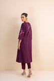 WINE STRIPE PRINTED & EMBROIDERED ANGRAKHA KURTA SET (2 PCS)