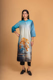 BLUE SILK CHANDERI DAWN PRINTED SHIRT (1 PC)