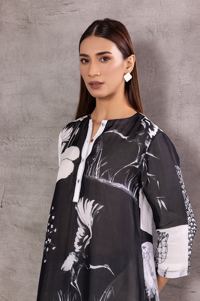 MONOCHROME CHIFFON BOTANICAL PRINTED TUNIC (BW-10A)