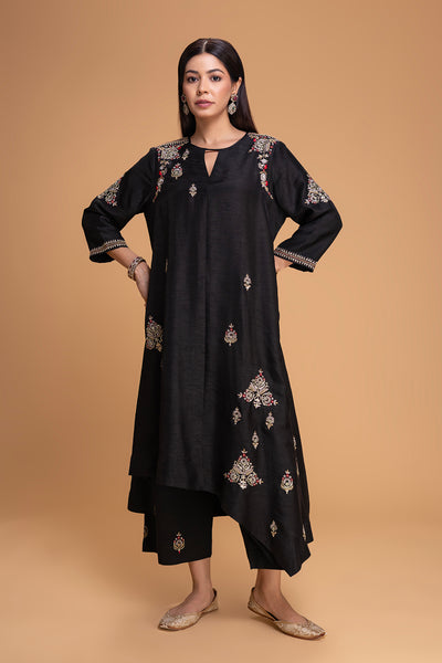 BLACK DUPION EMB. KURTA SET (3 PCS)