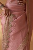 OLD ROSE ORGANZA HAND ENBROIDERED SCALLOP SAREE WITH UNSTITCHED BLOUSE (JDS-01A)