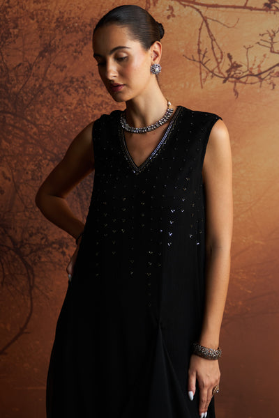 BLACK CHIFFON MOTI EMBROIDERED TUNIC (SE-03)