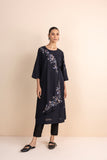 BLACK STRIPE PRINTED & EMBROIDERED ANGRAKHA KURTA SET (2 PCS)