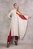 ASH GREY SILK DUPION EMBROIDERED & BIRD PRINTED DRAPED TUNIC (AJP-05)