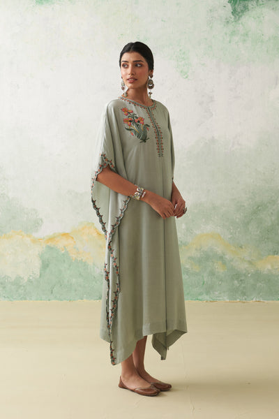 AQUA MODAL SATIN COLORFUL IRIS PETAL EMB KAFTAN (1 PC)
