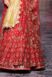 RED & YELLOW SILK DUPION EMBROIDERED DOUBLE LAYERED LEHENGA SET (5 PCS)