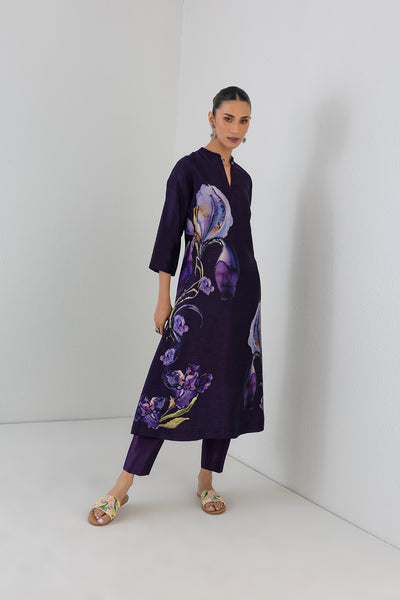 EGGPLANT PURPLE DUPION IRIS LILY PRINTED TUNIC (1 PC)