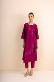 MAGENTA STRIPE DUPION PRINTED & EMBROIDERED ANGRAKHA KURTA SET (2 PCS)