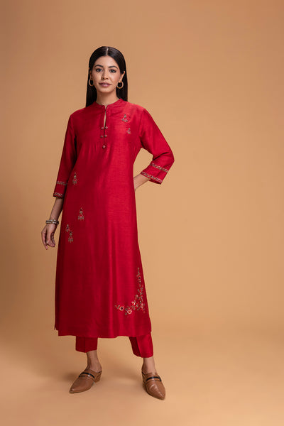 RED DUPION EMB. KURTA SET (2 PCS)