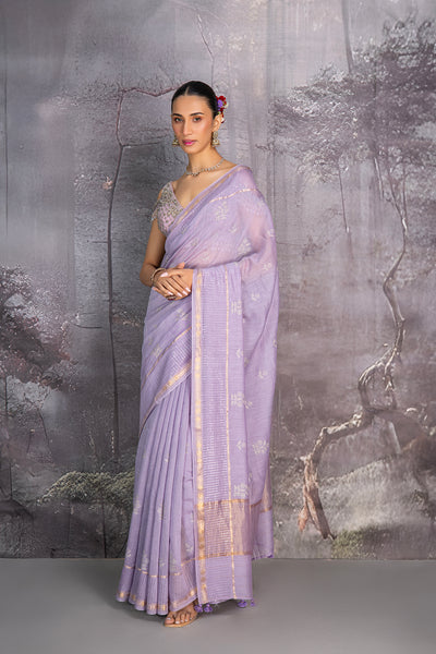 LILAC CHANDERI EMBROIDERED SAREE (1 PC)