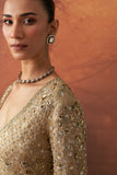 GOLD SILK TISSUE HEAVY EMB. LONG JACKET & GOLD TISSUE DRAPE SKIRT (2 PCS)