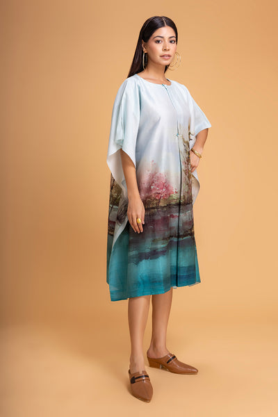 LIGHT BLUE CHANDERI PRINTED KAFTAAN (1 PC)