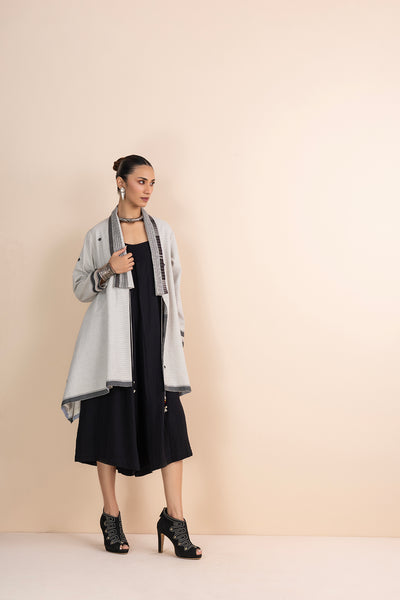 ASH GREY HANDWOVEN COTTON CAPE JACKET (1 PC)