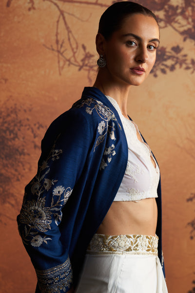 BLUE VISCOSE DUPION EMBROIDERED JACKET (TL-135A/JKT)