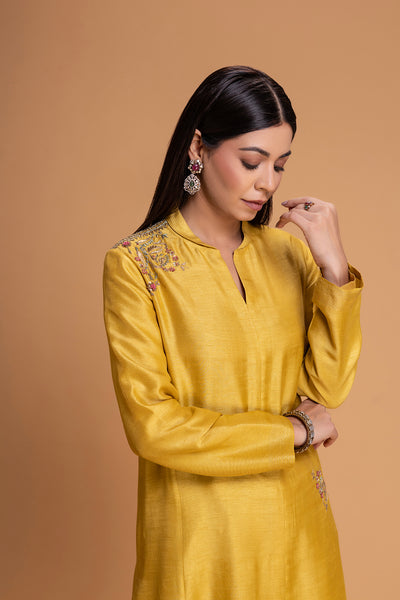 MUSTARD VISC. DUPION EMB. KURTA (2 PCS)