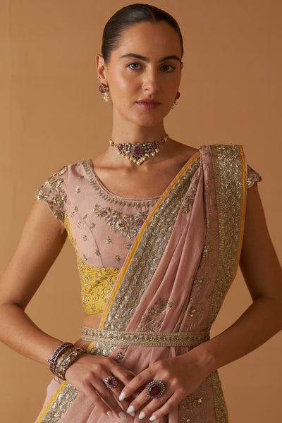 OLD ROSE TISSUE EMBROIDERED SAREE (SE-09)