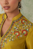 LIME GREEN CHANDERI EMB. KASHMIRA KURTA SET (3 PCS)