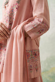 SOFT PINK CHANDERI KASHMIRI EMB. SHORT KURTA SET (3 PCS)