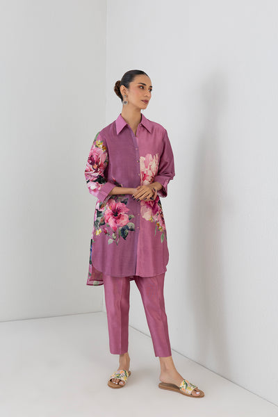 SALMON PINK DUPION PEONY FLOWER PRINTED SHIRT(1 PC)