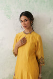 SUNFLOWER YELLOW CHANDERI MULTICOLOR KASHMIRI EMB. KURTA SET (2 PCS)