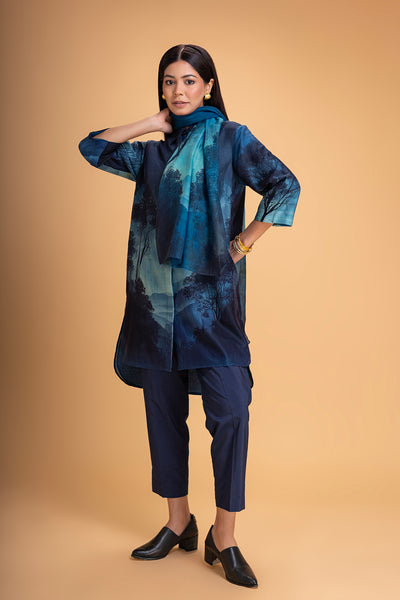 DARK BLUE CHANDERI PRINTED STOLE (1 PC)