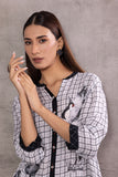 IVORY CHIFFON CHECK WITH SWAN PRINTED TUNIC (BW-03A)