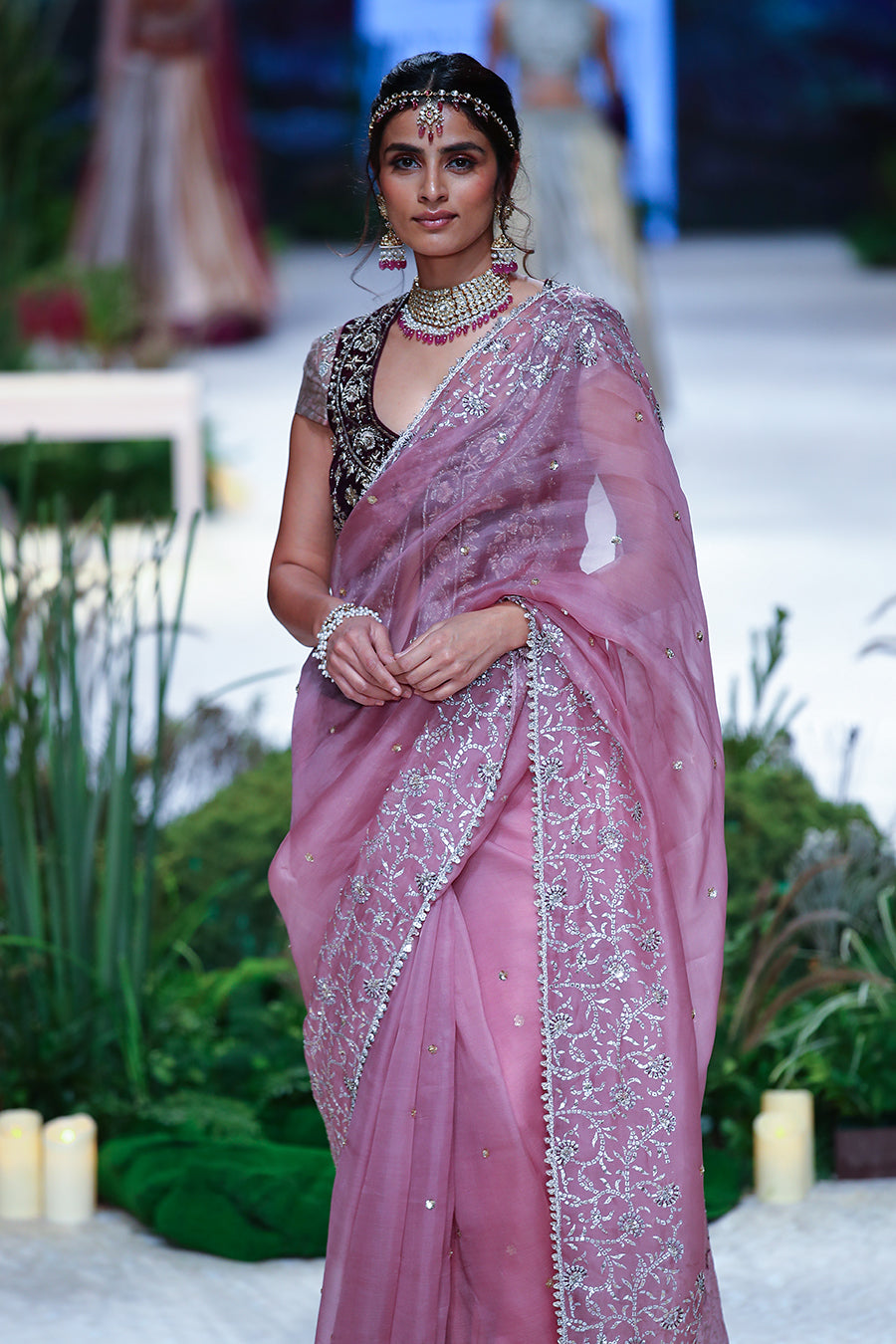 Lilac Organza Saree with Zardozi Hand Embroidery Thread Work – Khushboo  Baheti