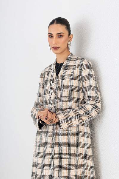 BEIGE & BLACK CHEQUERED WOOLEN JACKET (1 PC)