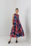 BLUE & RED BOLD CHEQUERED SOFT WOOLEN LONG DRESS (1 PC)