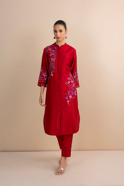 RED EMBROIDERED KURTA SET (2 PCS)