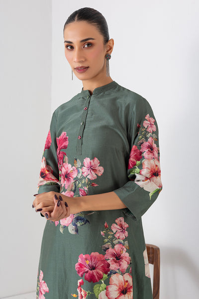 EUCALYPTUS SILK CHANDERI HIBISCUS PRINTED TUNIC (1 PC)