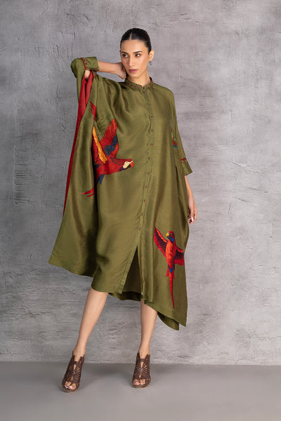 LEAF GREEN DUPION KAFTAAN (1 PC)