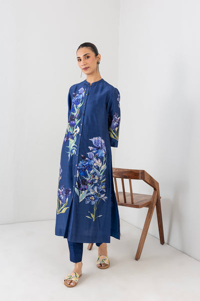 MIDNIGHT INDIGO SILK CHANDERI FLORAL PRINTED TUNIC (1 PC)