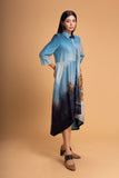 SHADES OF BLUE SILK CHANDERI PRINTED TUNIC (1 PC)