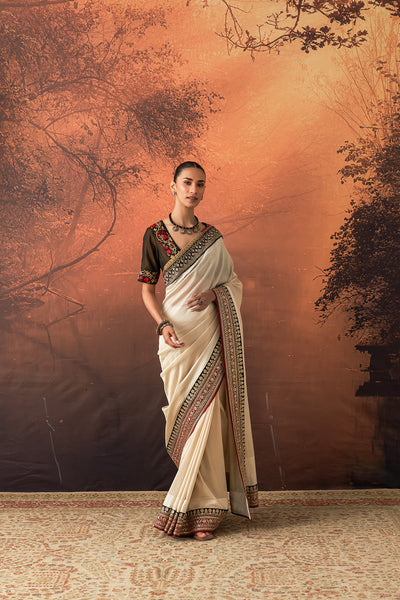 IVORY TISSUE EMB. SAREE SET (2 PCS)
