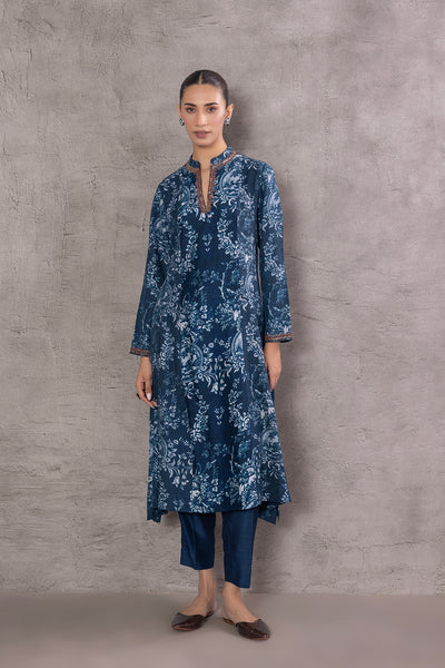 BLUE VISCOSE DUPION DUPION PRINTED EMBROIDERED TAGAAI KURTA (DC-04A/KUR)