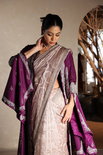 LIGHT MAUVE TISSUE CRINKLED SAREE SET (2 PCS)