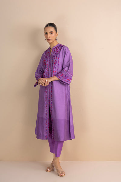 SHADES OF LILAC STRIPE PRINTED & EMBROIDERED KURTA SET (2 PCS)