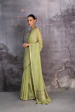 PISTA GREEN CHANDERI EMBROIDERED SAREE (1 PC)